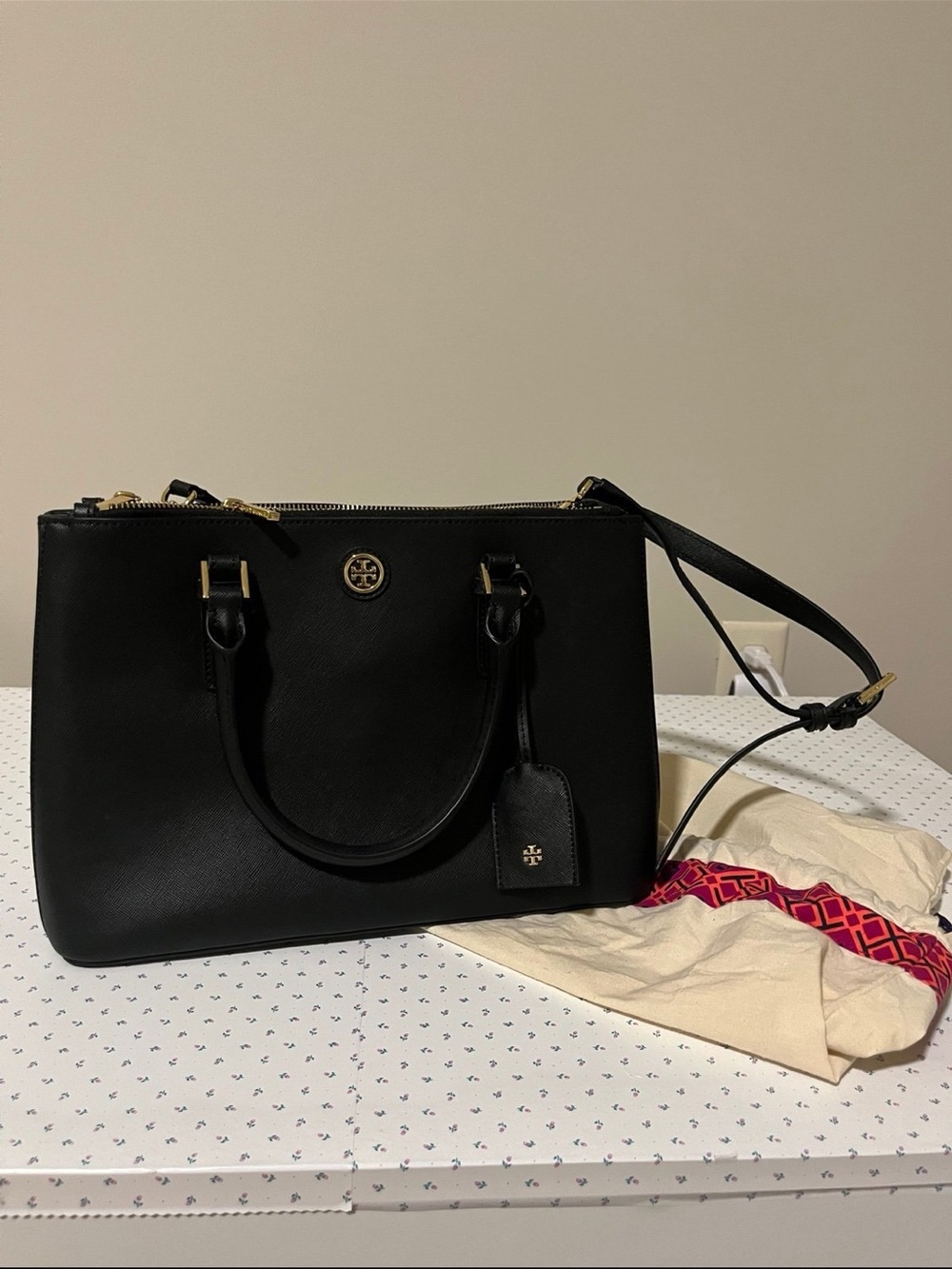 Tory Burch Black Saffiano Leather Mini Robinson